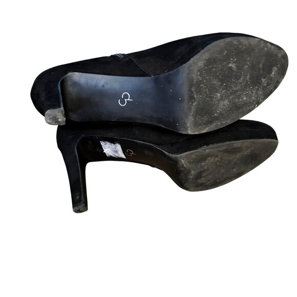 Dress Barn Black Faux Suede Ankle Boots With Side Zipper & 3" Heels - Picture 4 of 6